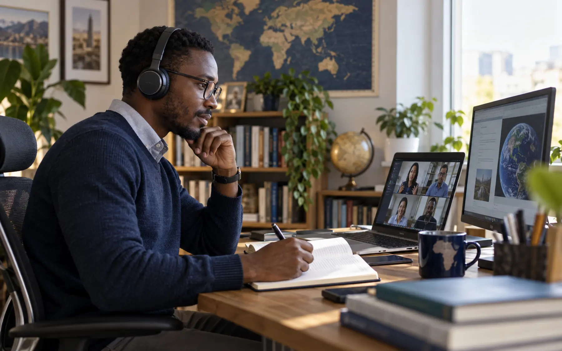 Postgraduate learner participating in an online university seminar